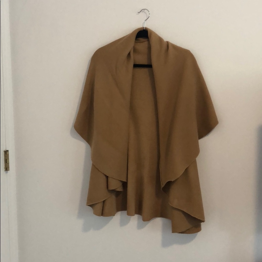 Camel Knit Capelet Open Cardigan